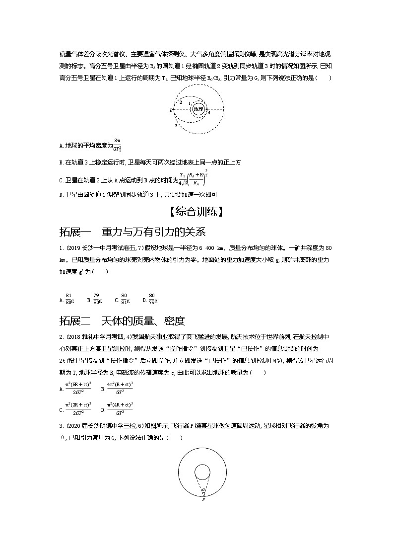 2021年高考一轮复习考点集训  物理(湖南省专用)专题五　万有引力与航天03