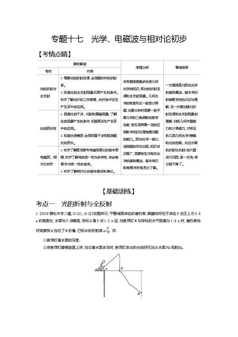 2021年高考一轮复习考点集训  物理(湖南省专用)专题十七　光学、电磁波与相对论初步01