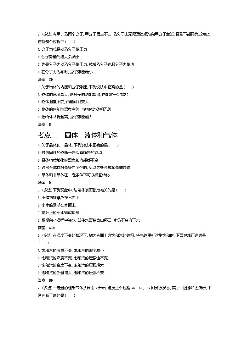 2021年高考一轮复习考点集训  物理(湖南省专用)专题十五　热学（含答案）02
