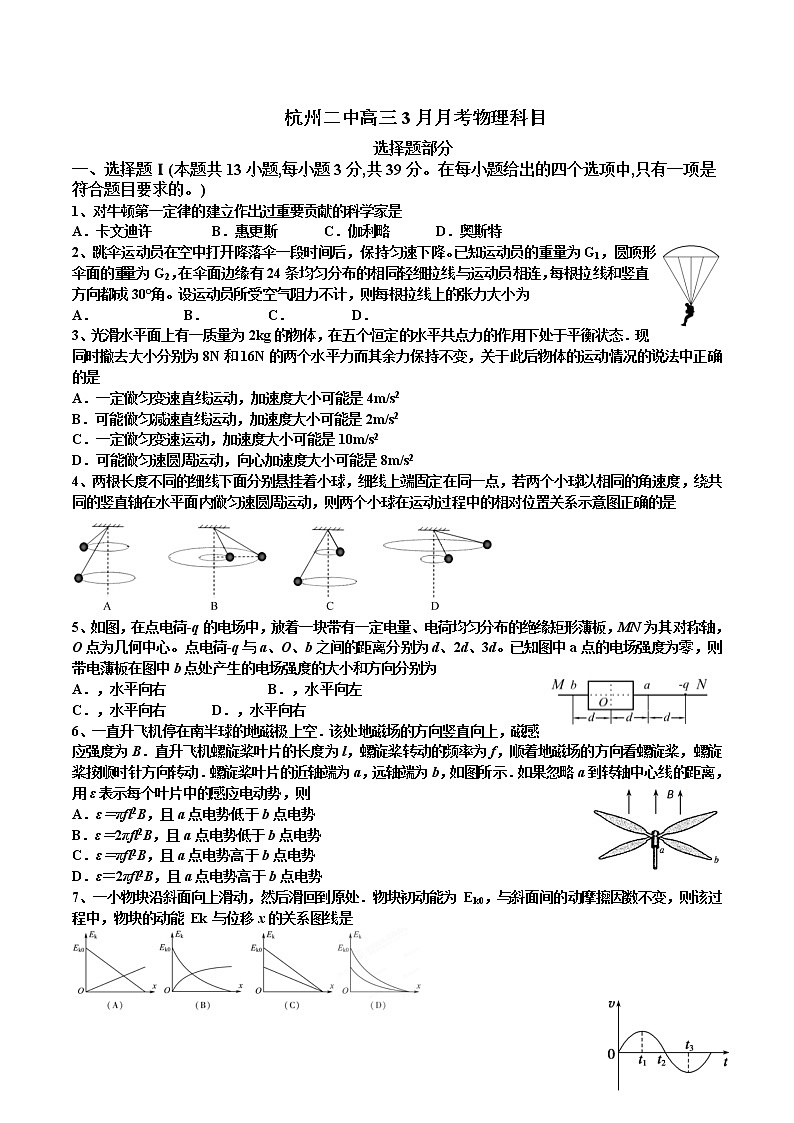 浙江省杭州二中2020届高三3月月考物理试题01