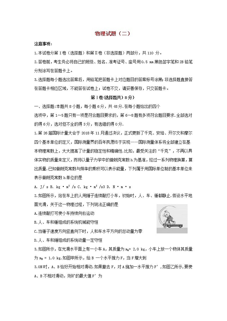 青海玉树州2020届高三联考（二）物理试卷01