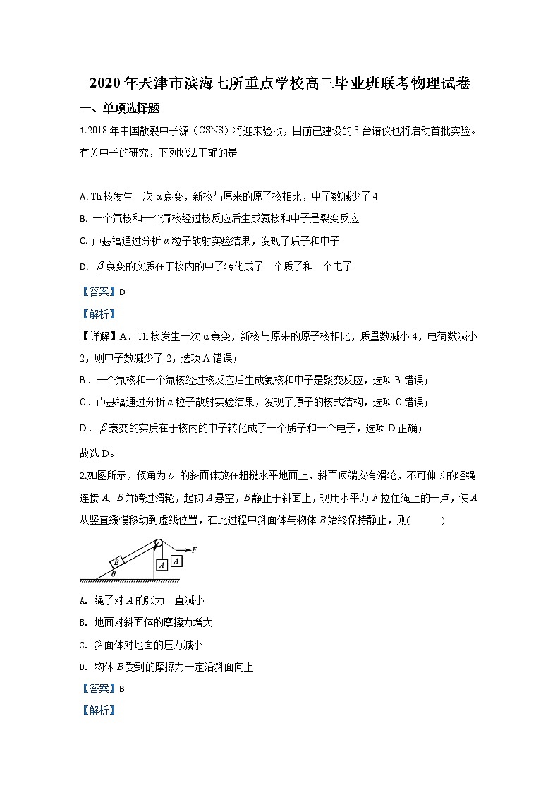 天津市滨海七所重点学校2020届高三毕业班联考物理试题01