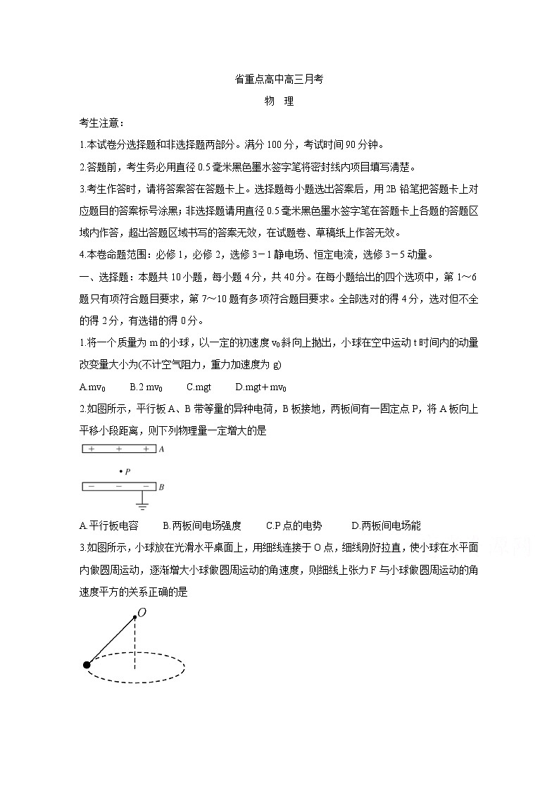 吉林省长春六中八中十一中等省重点中学2020届高三12月联考试题 物理01