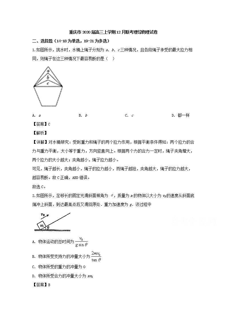 重庆市2020届高三上学期12月联考理综物理试题01