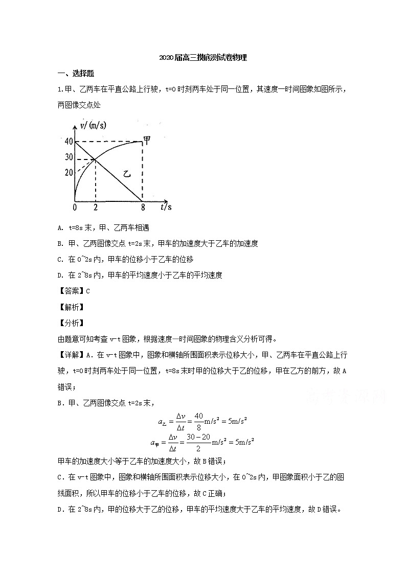 江西省南昌市2020届高三上学期开学摸底考试物理试题01