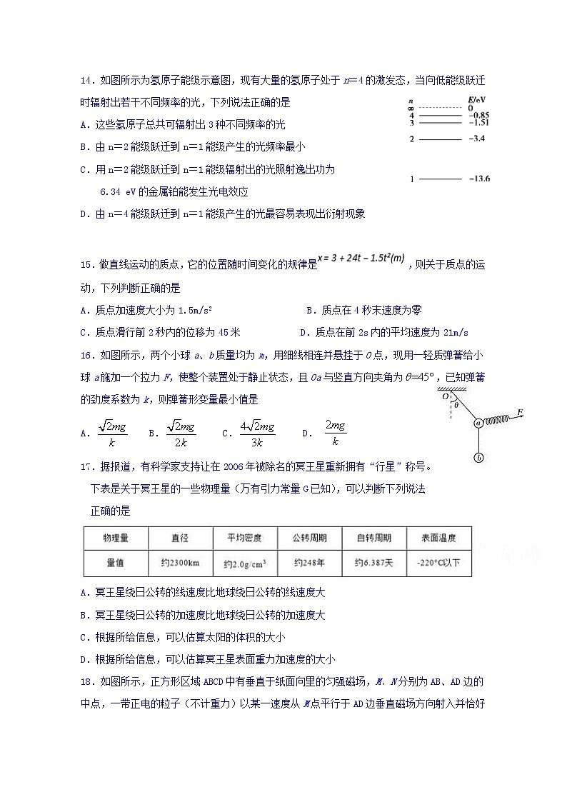 四川省宜宾市第四中学2020届高三一诊模拟物理试题01