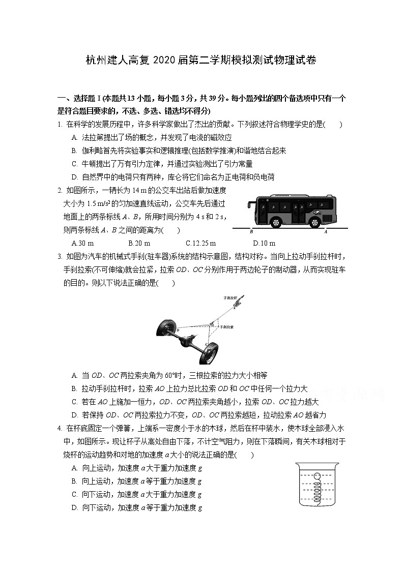 浙江省杭州建人高复2020届高三下学期4月模拟测试  物理01