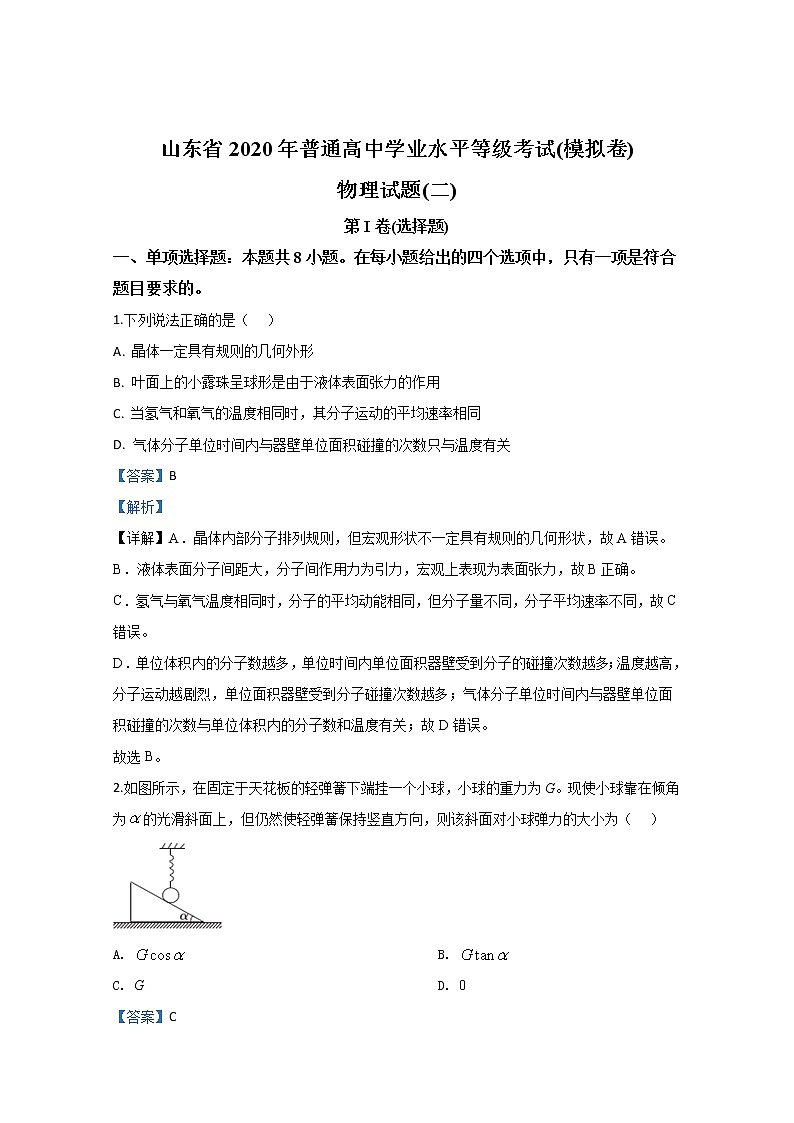 山东省2020届高三普通高中学业水平等级考试（模拟卷二）物理试题01
