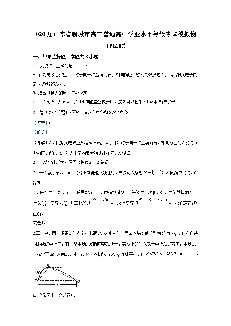 山东省聊城市2020届高三普通高中学业水平等级考试模拟物理试题01