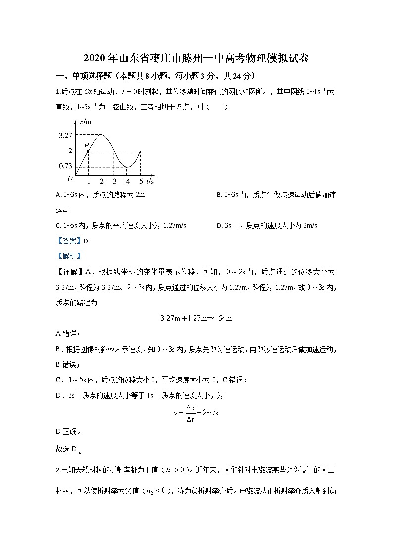 山东省枣庄市滕州一中2020届高三下学期高三高考模拟物理试题第1页