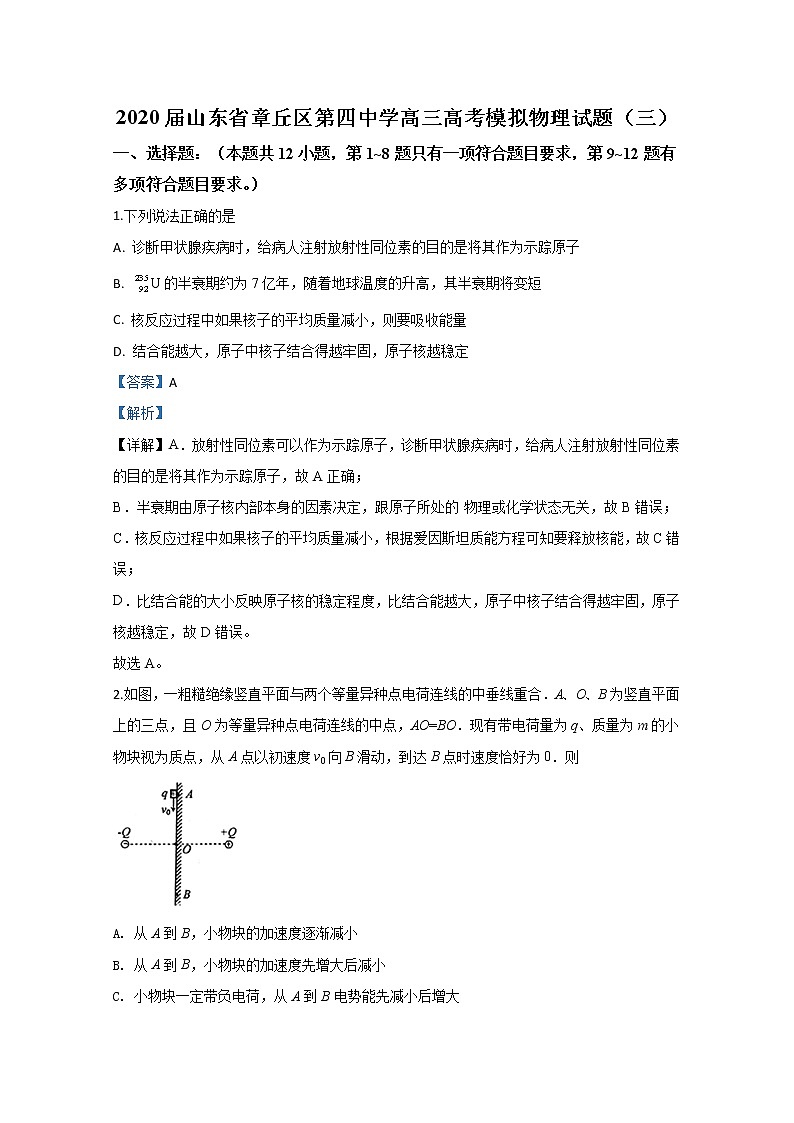 山东省章丘区第四中学2020届高三高考模拟物理试题（三）第1页