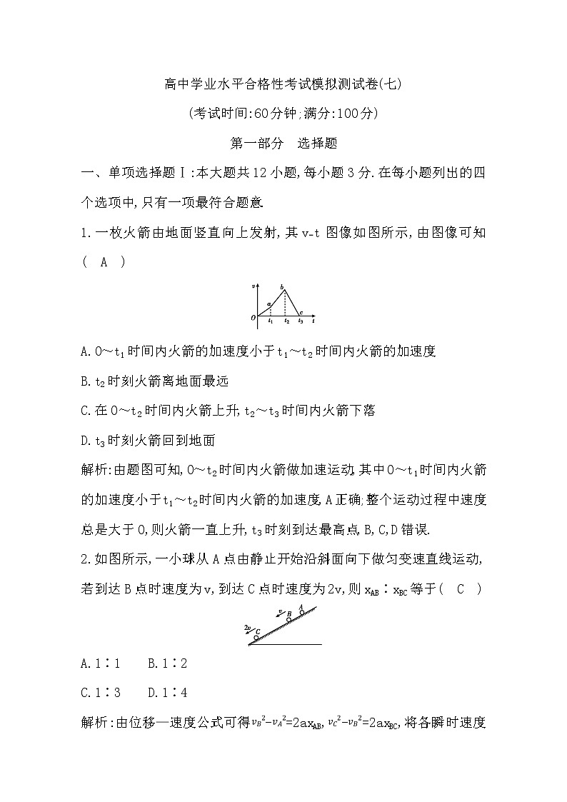 广东省2020年普通高中学业水平考试物理合格性考试模拟试卷（七）第1页