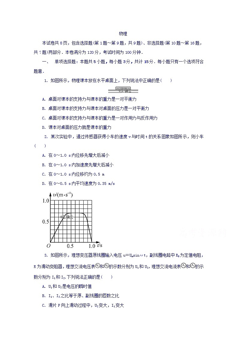 江苏省苏州市实验学校2020届高三上学期模拟考试（一）物理试卷01