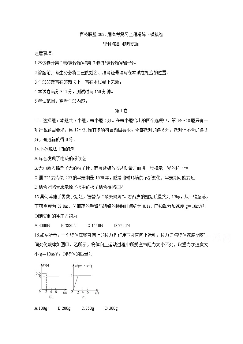 2020届高考复习全程精练模拟卷（全国II卷） 物理第1页