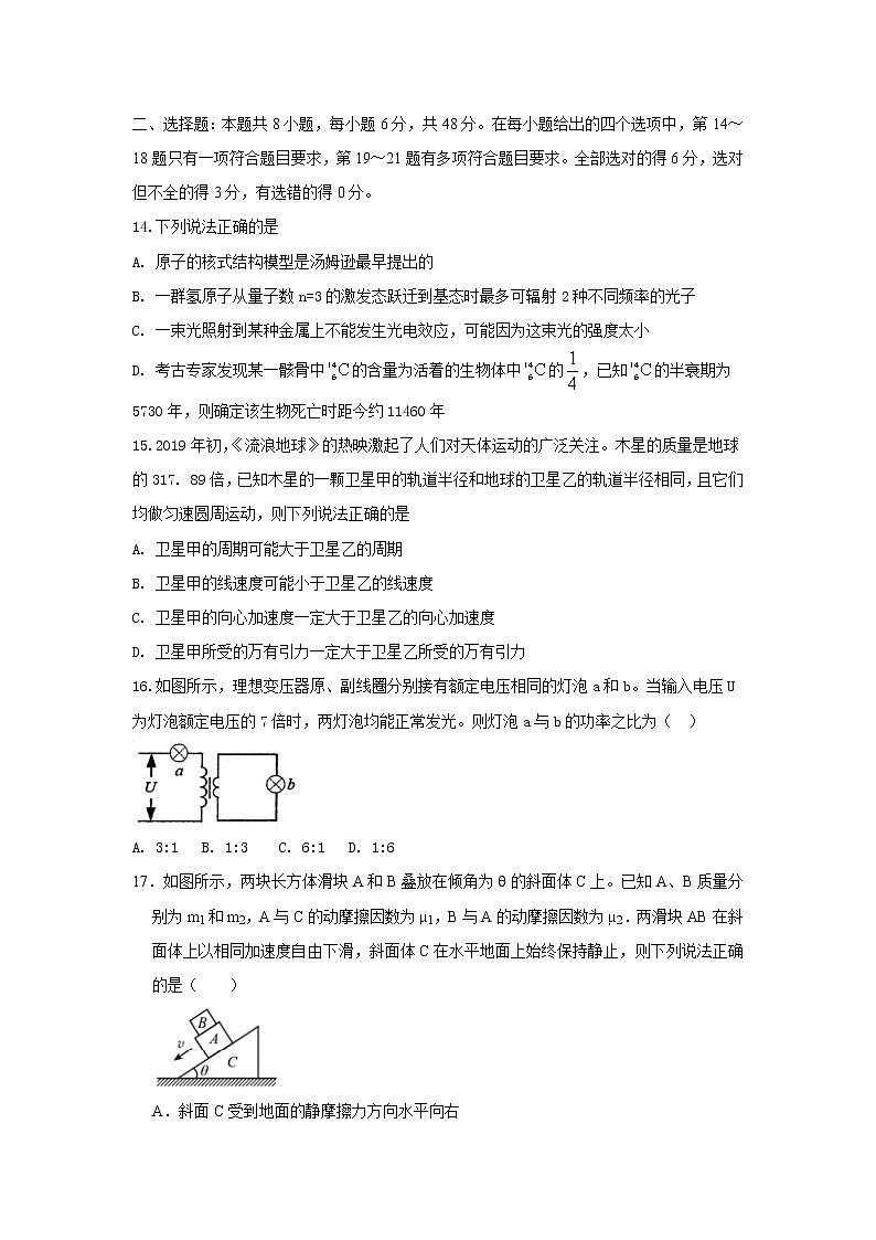 2020全国卷Ⅲ高考压轴卷 物理第1页