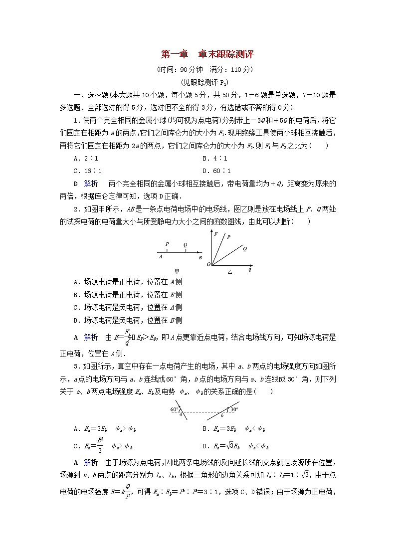 2019_2020学年高中物理第1章静电场章末跟踪测评1含解析新人教版选修3_101