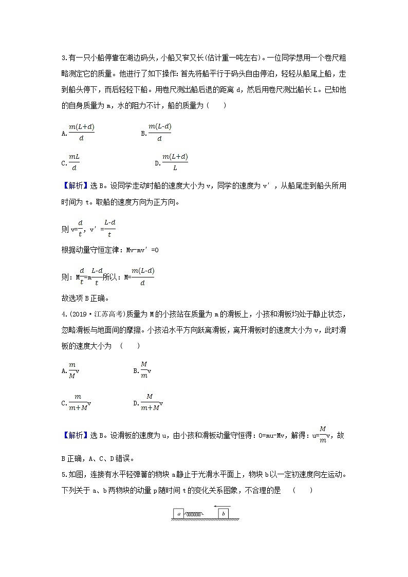 2021届高考物理一轮复习核心素养测评十九动量守恒定律及其应用含解析102