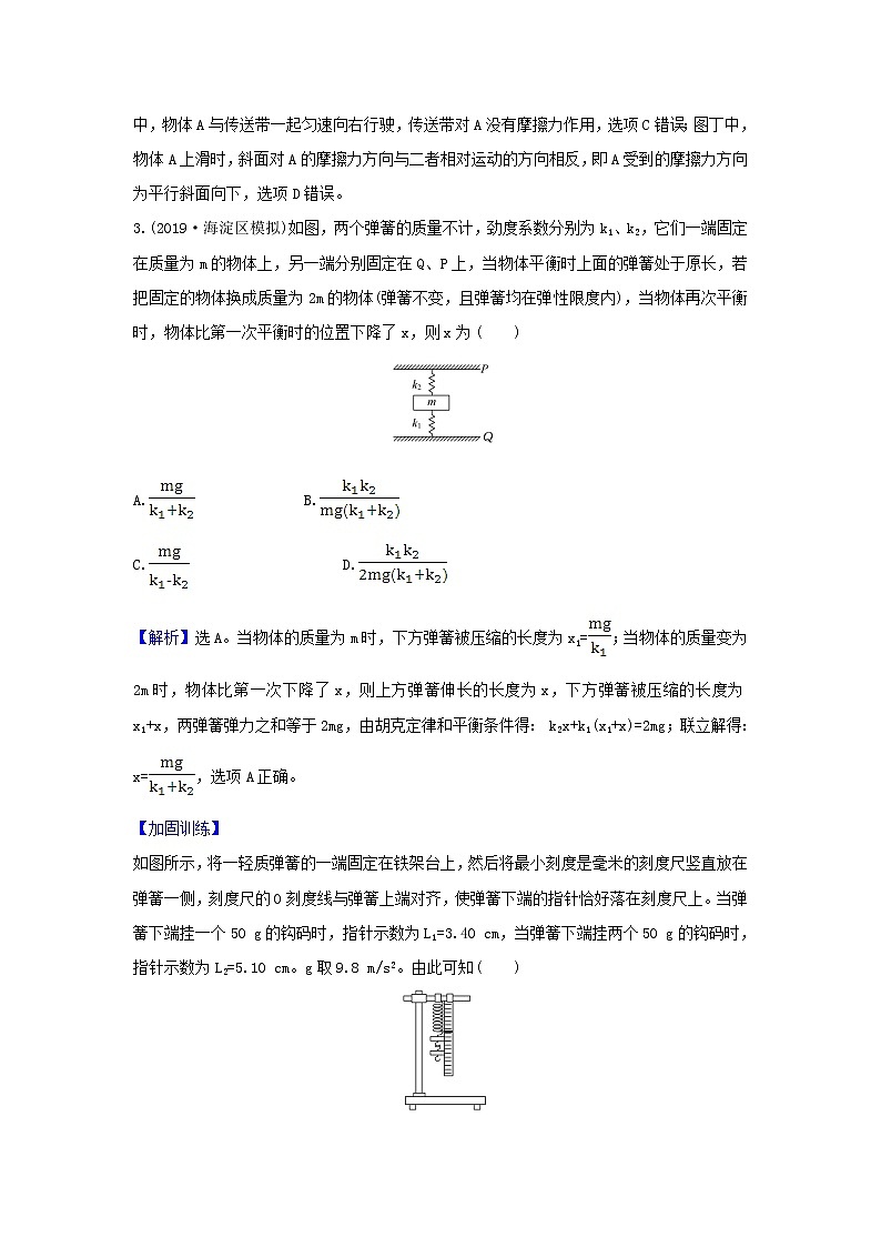 2021届高考物理一轮复习核心素养测评四重力弹力摩擦力含解析第2页