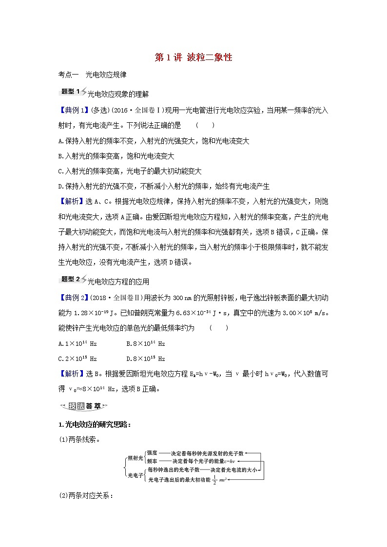 2021届高考物理一轮复习12第1讲波粒二象性练习含解析01