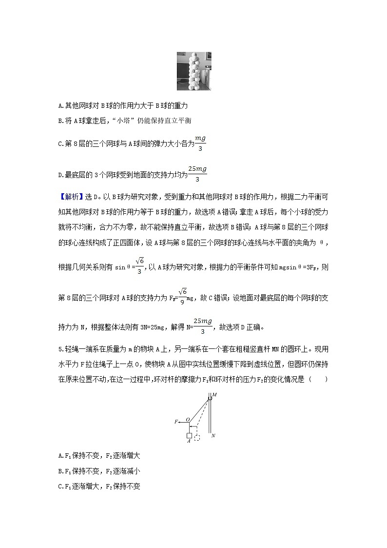 2021届高考物理一轮复习核心素养测评六受力分析共点力的平衡含解析215第3页