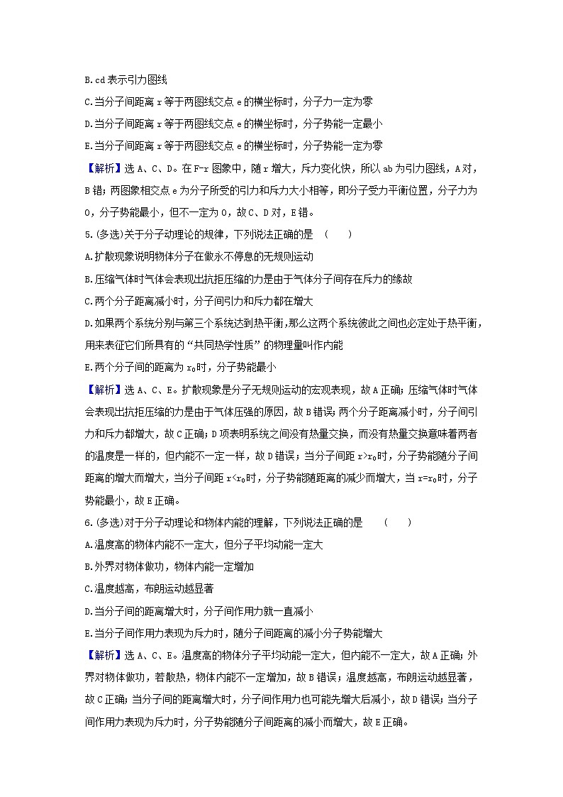 2021届高考物理一轮复习核心素养测评三十六分子动理论内能含解析03