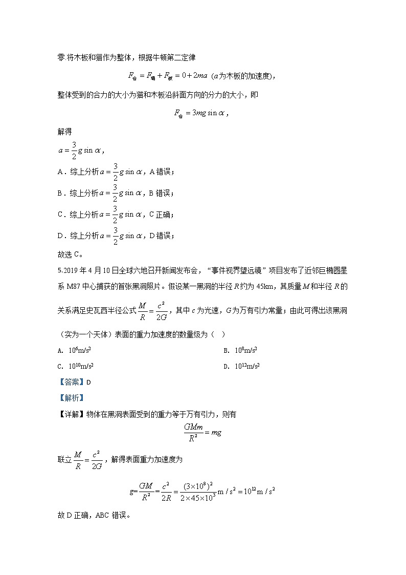 山东省淄博市2020届高三下学期3月网考物理试题03