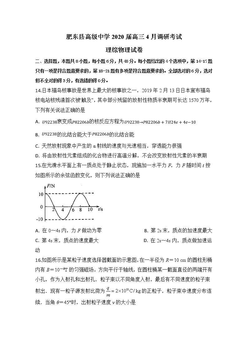 安徽省合肥市肥东县高级中学2020届高三4月调研考试物理试题01