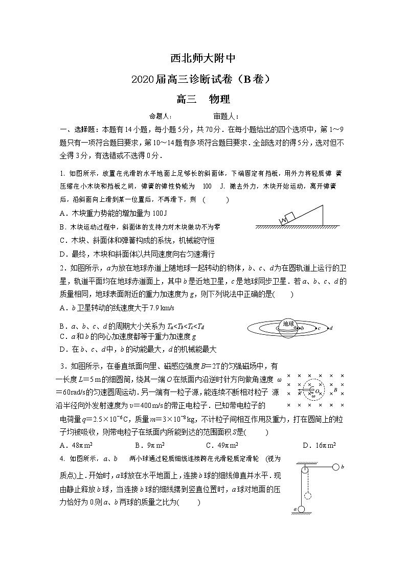 甘肃省兰州市西北师大附中2020届高三6月底诊断考试试卷物理试题第1页