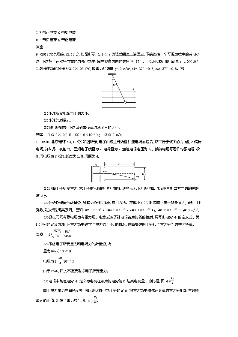2021年高考一轮复习题组训练   物理（湖南省专用）专题八　电场（含答案）03