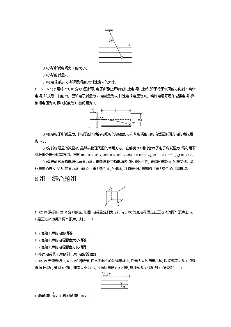 2021年高考一轮复习题组训练   物理（湖南省专用）专题八　电场03