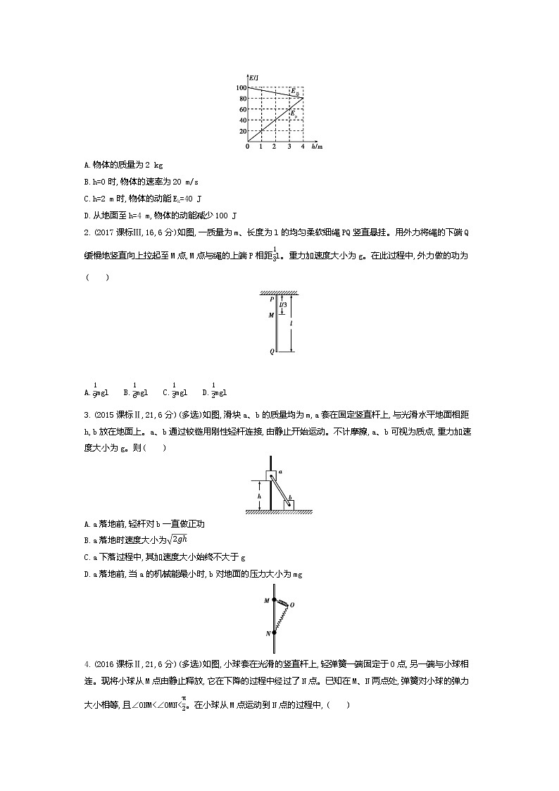 2021年高考一轮复习题组训练   物理（湖南省专用）专题六　机械能守恒定律03