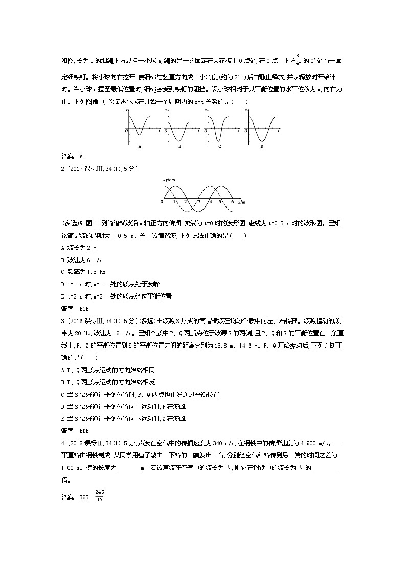 2021年高考一轮复习题组训练   物理（湖南省专用）专题十六　机械振动与机械波（含答案）03