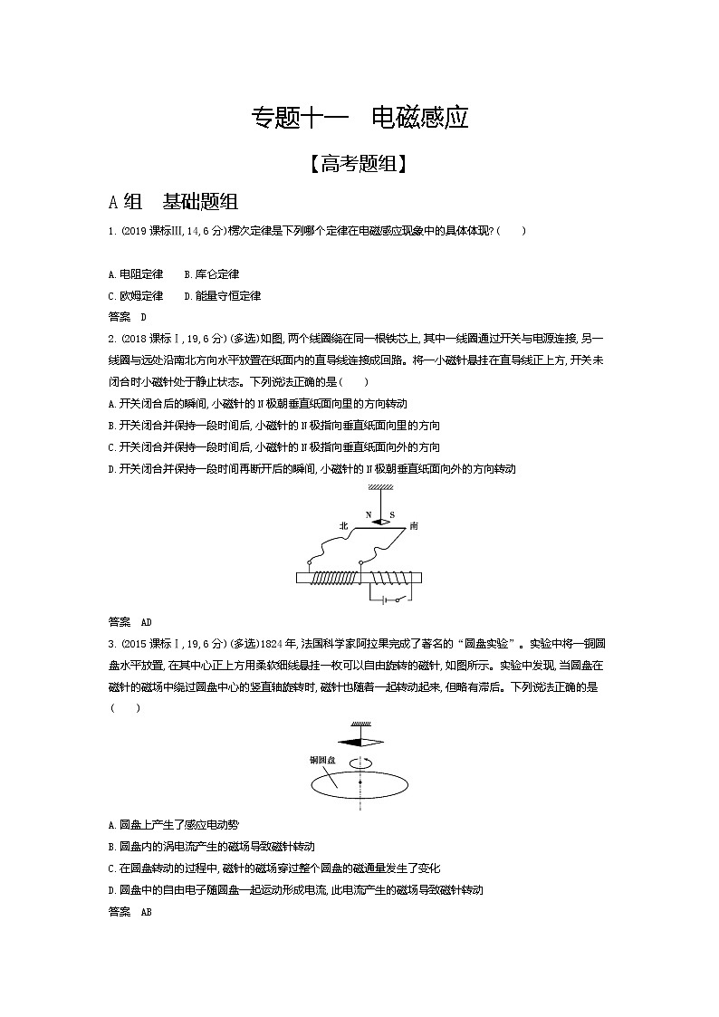 2021年高考一轮复习题组训练   物理（湖南省专用）专题十一　电磁感应（含答案）01