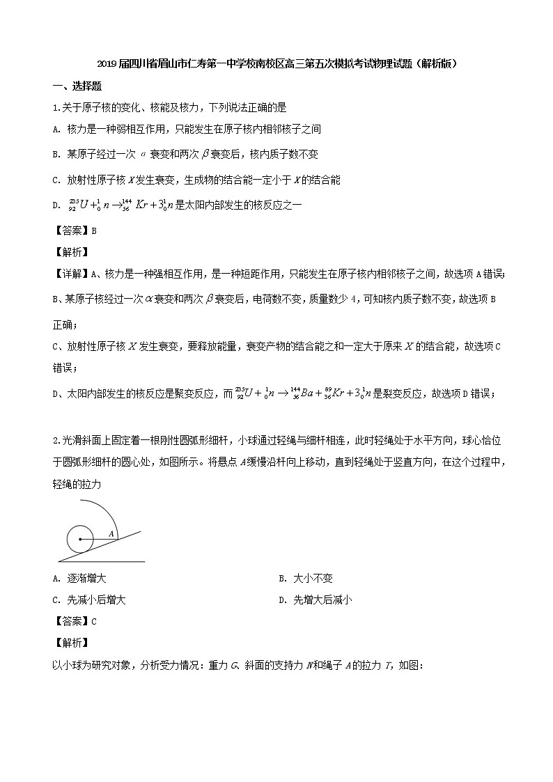 2019届四川省眉山市仁寿第一中学校南校区高三第五次模拟考试物理试题（解析版）01