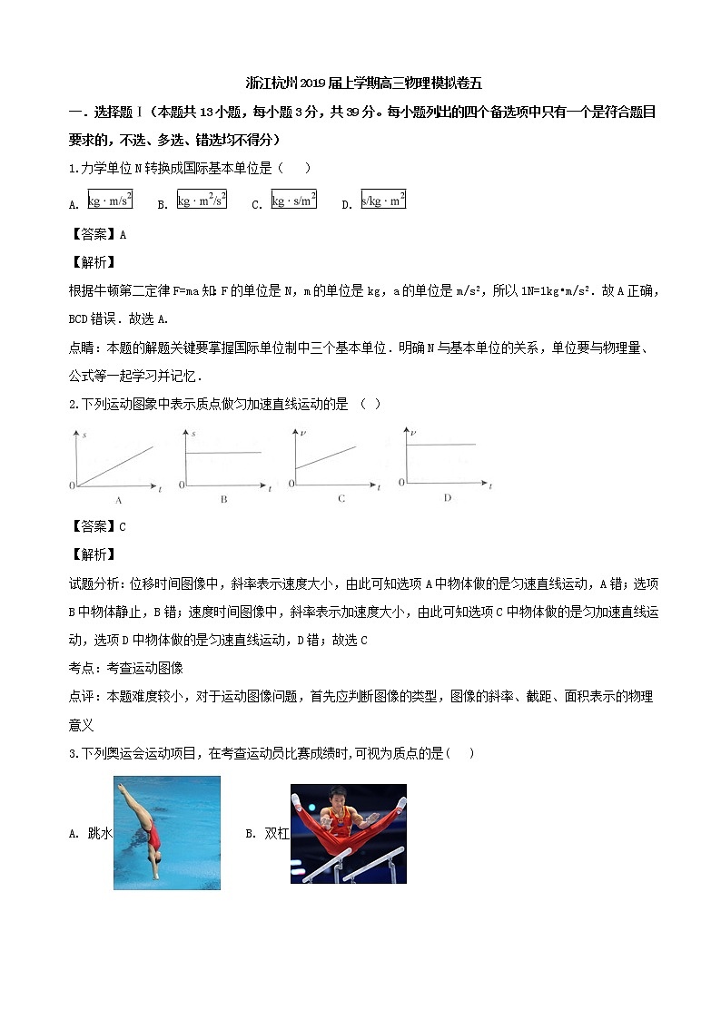 2019届浙江省杭州高三上学期物理模拟卷五（解析版）01