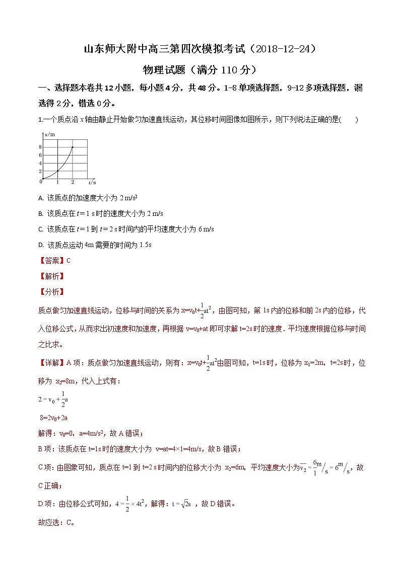 2019届山东师范大学附属中学高三上学期第四次模拟物理试卷（解析版）01