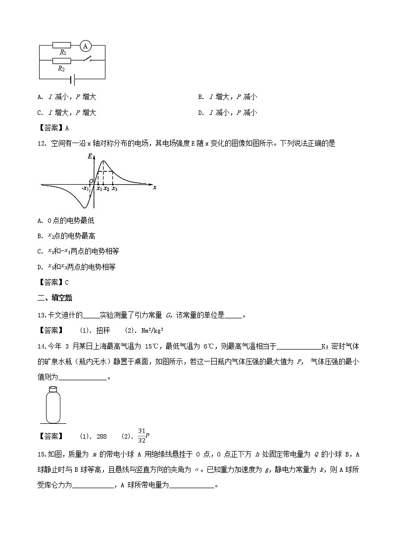 2019届上海市金山区高三下学期质量监控（二模）物理试题03