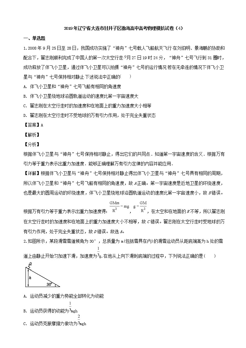 2019届辽宁省大连市甘井子区渤海高中高三高考模拟试题（4）物理试题（解析版）01