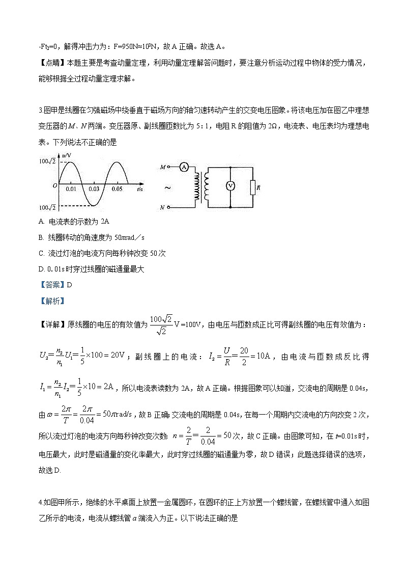 2019届山东省潍坊市教科院高三高考模拟训练理科综合物理试卷（解析版）02