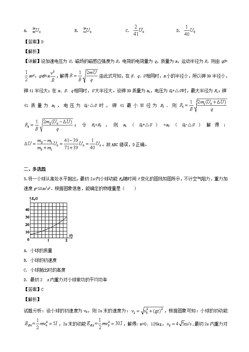 2019届湖南省长沙市一中高三一模考试物理试题（解析版）03