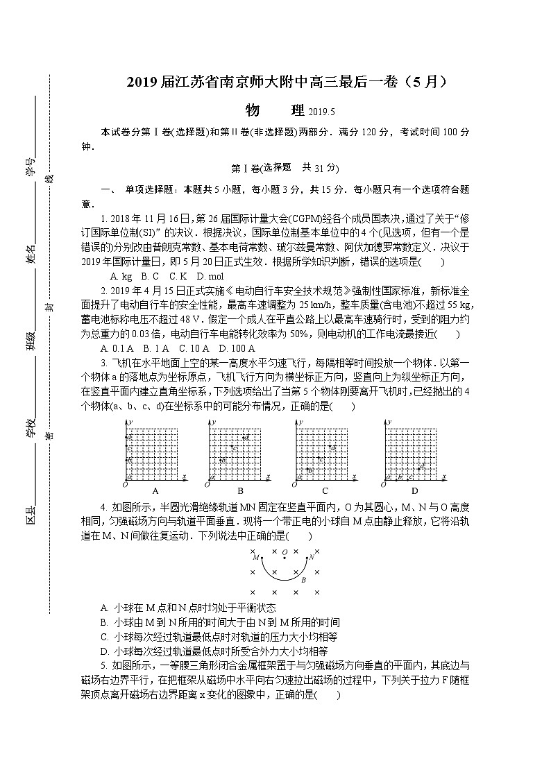 2019届江苏省南京师大附中高三最后一卷（5月） 物理 word版01
