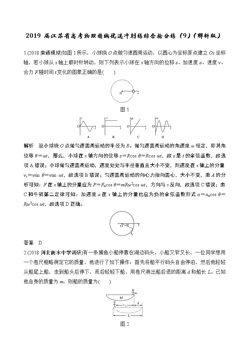 2019届江苏省高考物理精编优选冲刺练综合抢分练（9）（解析版）第1页