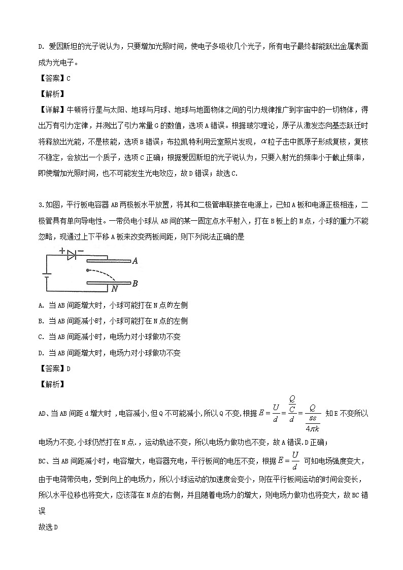 2019届江西省上饶市横峰中学高三考前模拟考试物理试题（解析版）02