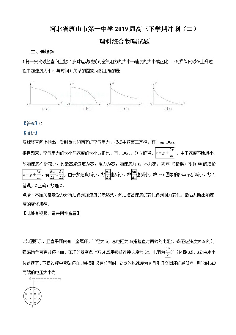 2019届河北省唐山市第一中学高三下学期冲刺（二）理科综合物理试卷（解析版）01