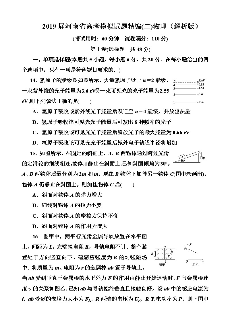 2019届河南省高考模拟试题精编(二)物理（解析版）01