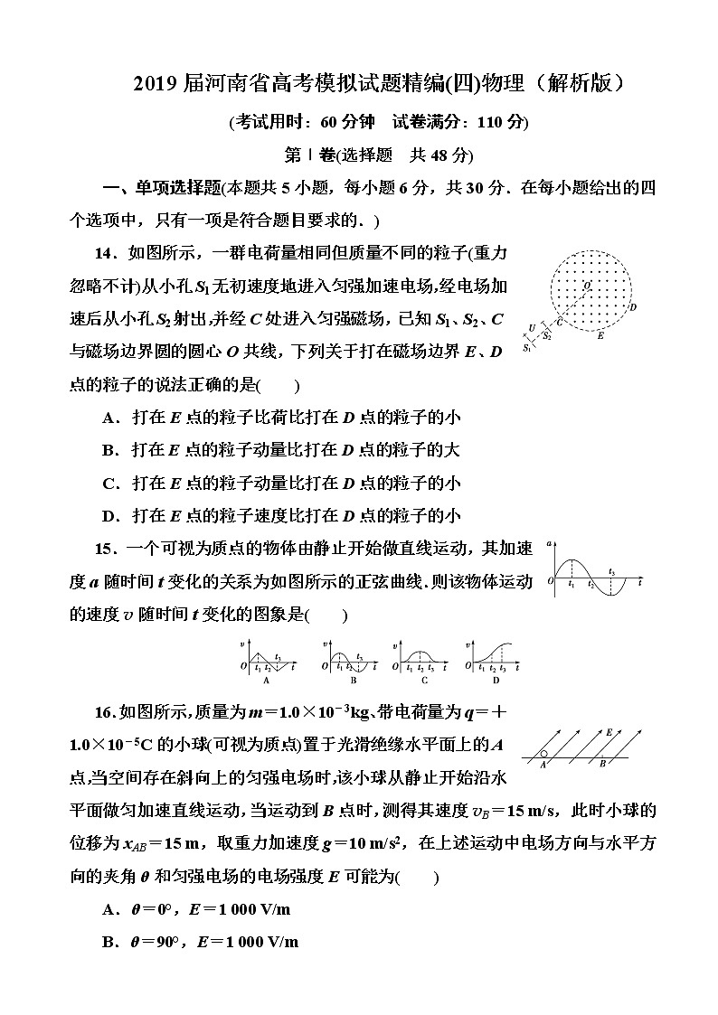 2019届河南省高考模拟试题精编(四)物理（解析版）01