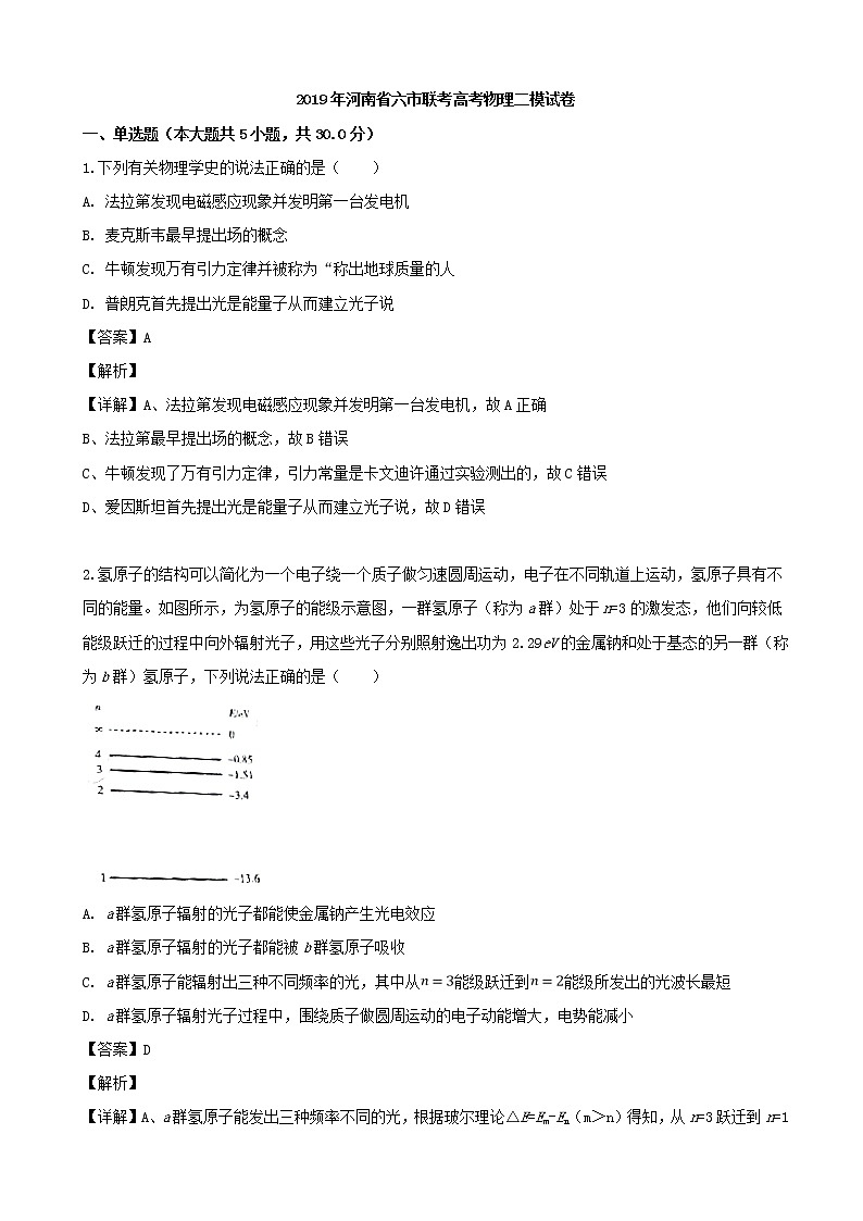 2019届河南省六市高三第二次联考理科综合物理试题（解析版）01