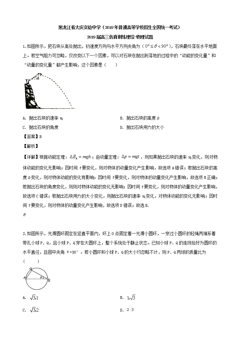 2019届黑龙江省大庆实验中学高三适应性考试理综物理试题（解析版）第1页