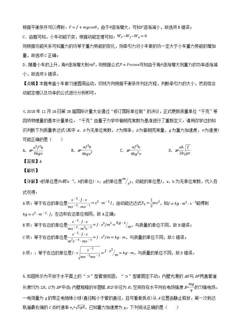 2019届黑龙江省大庆实验中学高三下学期4月理综物理试题（解析版）第3页