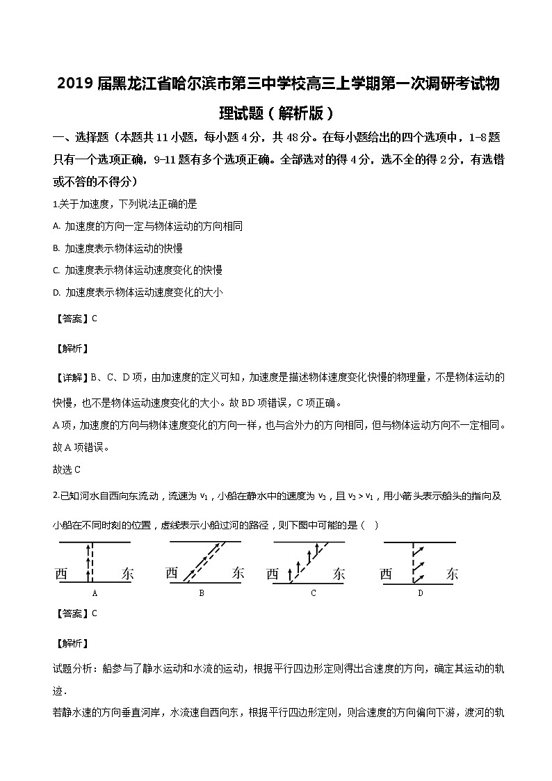 2019届黑龙江省哈尔滨市第三中学校高三上学期第一次调研考试物理试题（解析版）01
